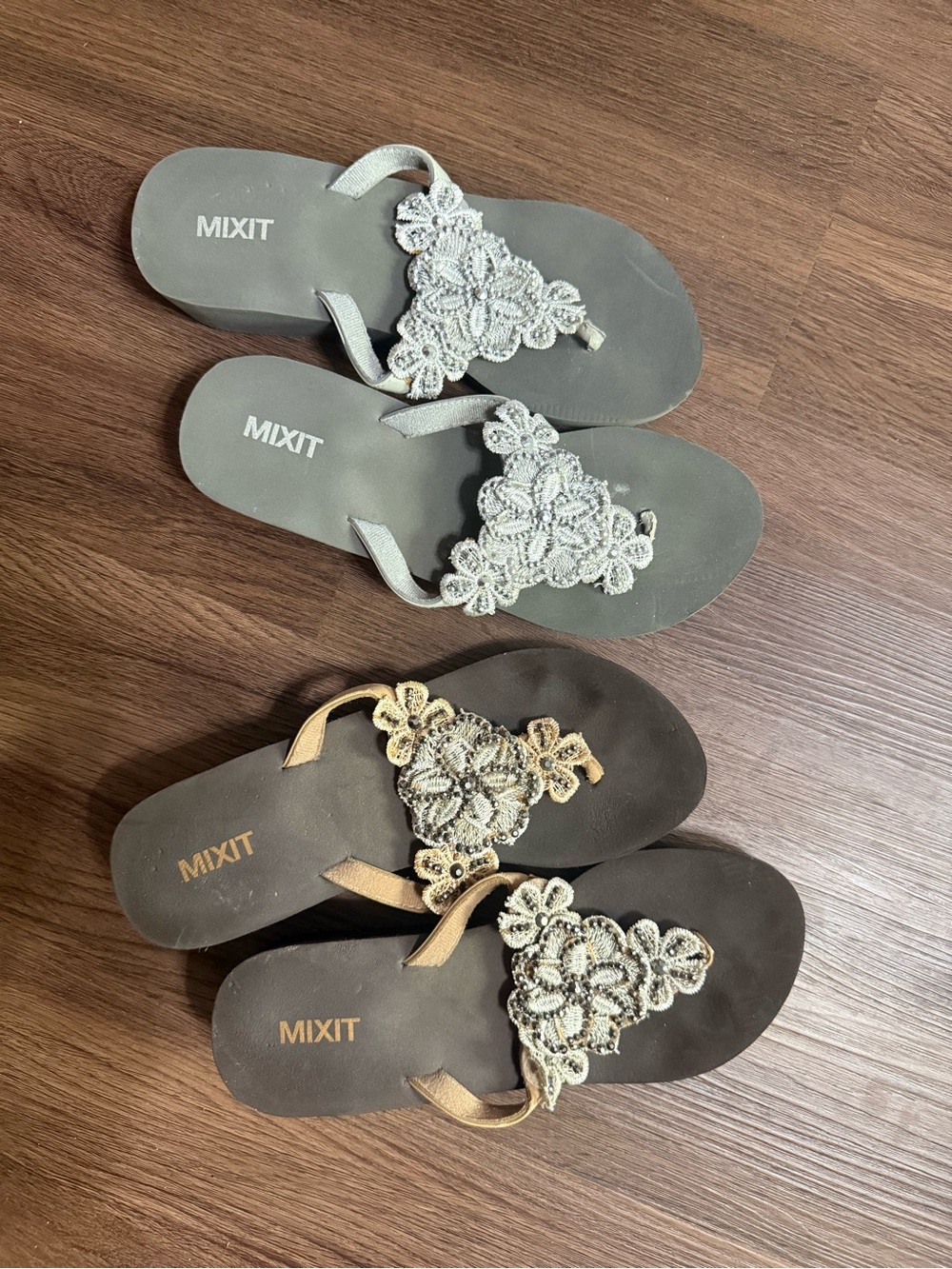 Mixit Women's Beaded Thong Sandals - Silver and Brown